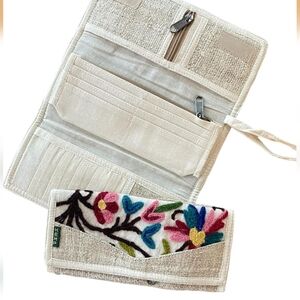 Hemp Wallet Embroidered Floral - Trifold Long - Organic Nepal Handmade NWT